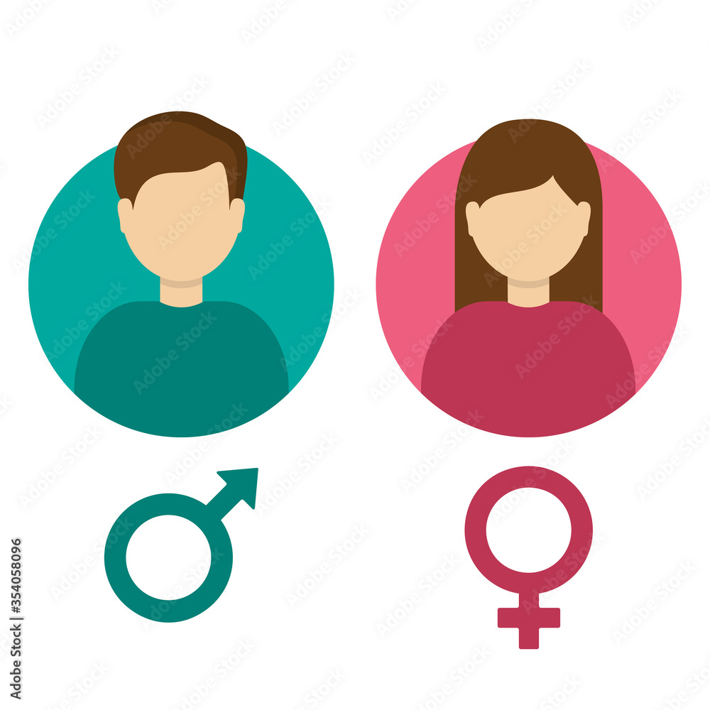 Male and female icon set. Man and woman user avatar. Vector flat illustration. Male and female icon set. Man and woman user avatar. Vector flat illustration.