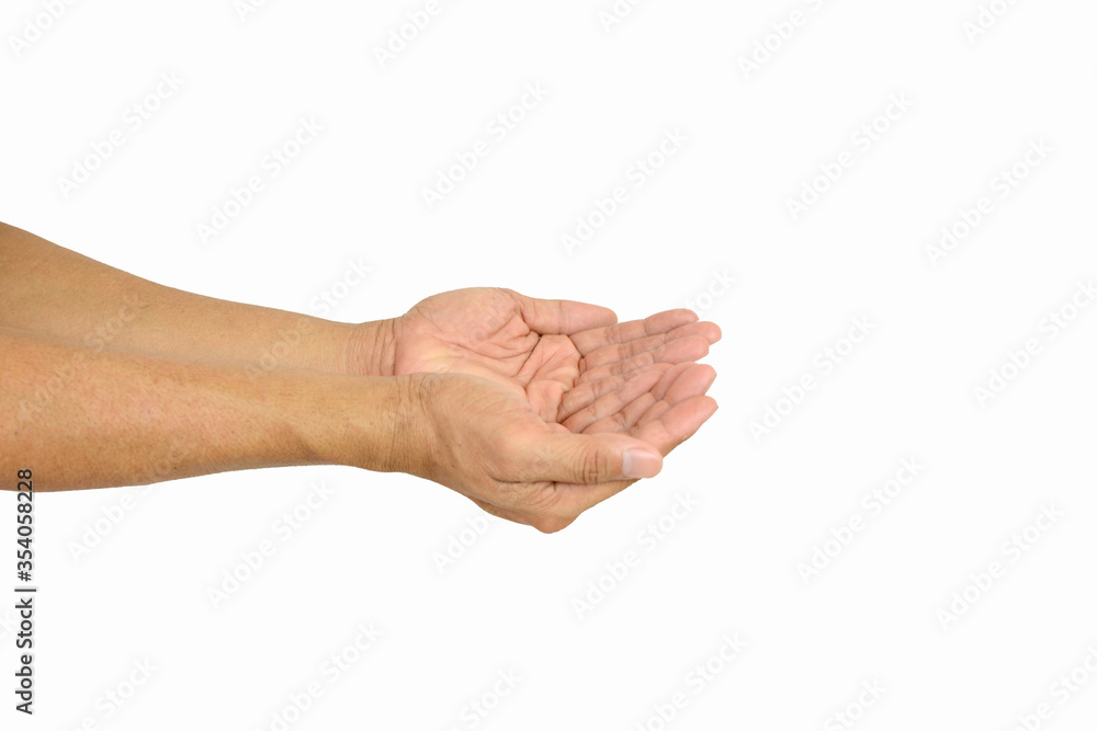 Empty hand holding isolated on the white background.