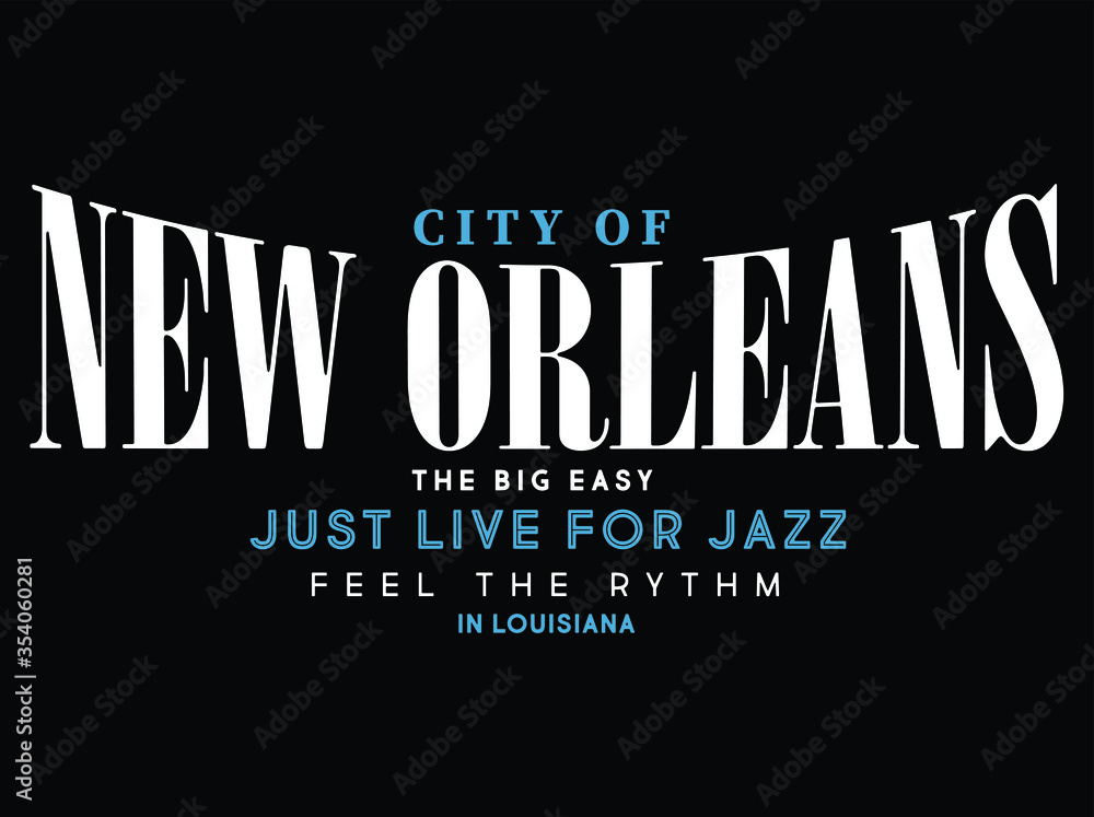 CITY OF NEW ORLEANS, varsity, slogan graphic for tshirt, vector, with