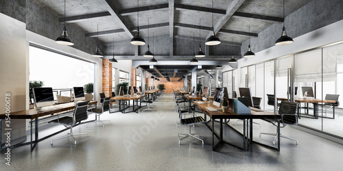 3d rendering business meeting and working room on industry loft style office warehouse