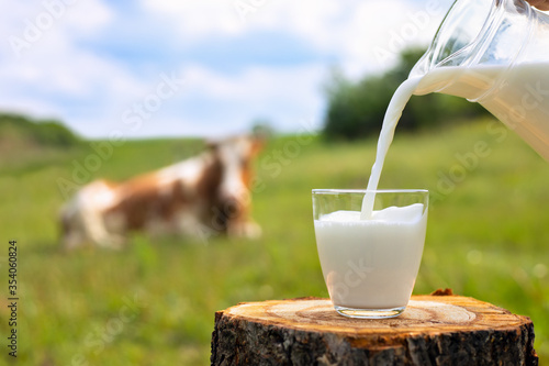 Photography milk pouring into glass