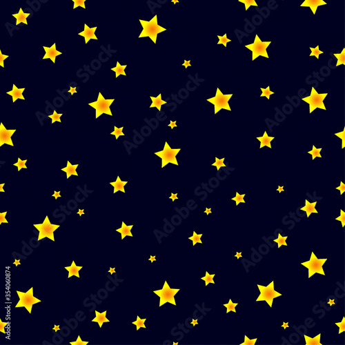 Seamless geometric pattern. Vector texture with yellow stars arranged randomly on a blue background