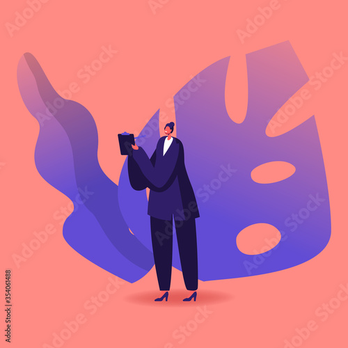 Female Character Wearing Formal Wear and Heeled Shoes Writing Information on Clip Board. Employer Conducting Interview with Candidate, Polygraph Operator Questioning. Cartoon Vector Illustration