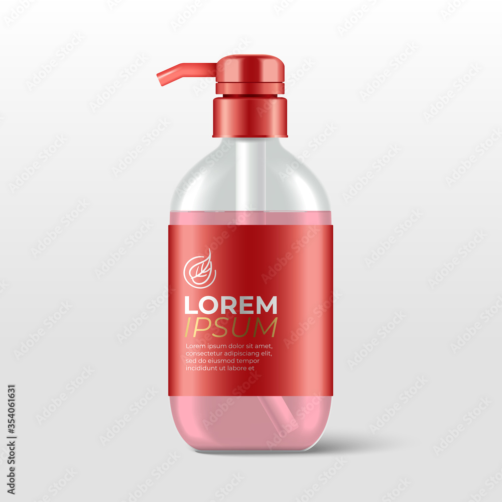 Realistic plastic bottles with pump dispenser for skincare product : shower gel, shampoo, cream or lotion : Vector Illustration Realistic plastic bottles with pump dispenser for skincare product : shower gel, shampoo, cream or lotion : Vector Illustration