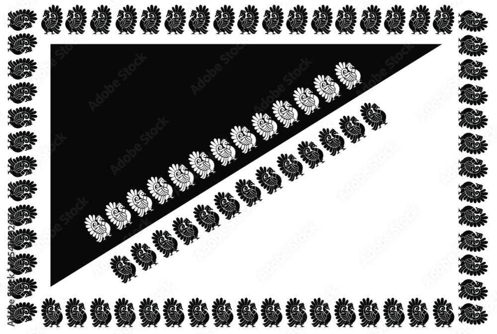Obraz premium Rectangle border frame design concept of Peacock with feather pattern isolated on black and white background