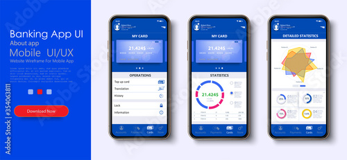 Online Banking Mobile Apps UI, UX, GUI set with wallet, shopping, my Account, fund Transfer, bill payment, products details. Mobile banking interface vector template. Online payment. E-payment screen