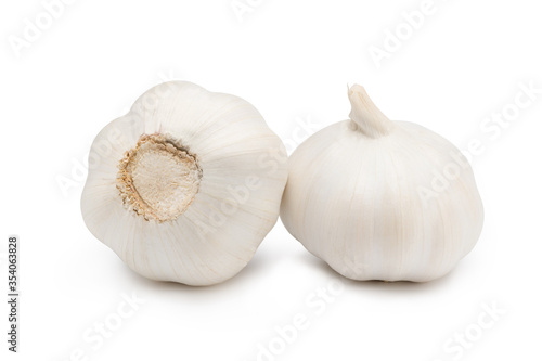Two Garlic on white ground.