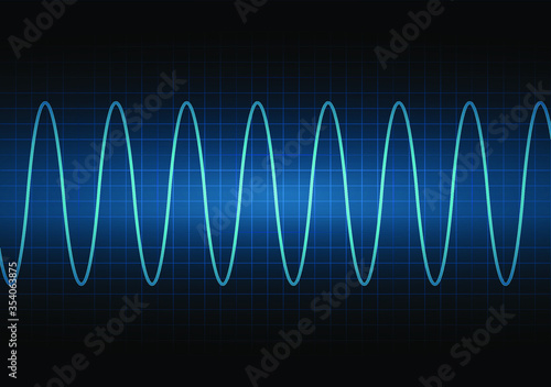 Signal amplitude. Voltage waveform. Sound wave of light on a dark background. Stock vector illustration.