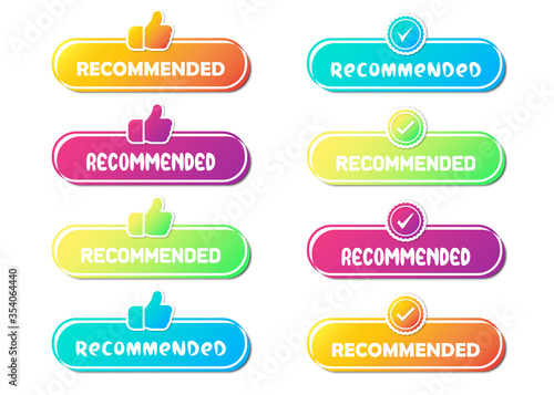 Set of recommended banners with thumb up and tick