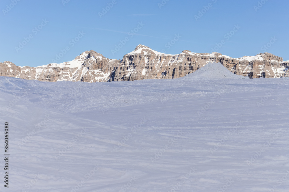 Glacier on the Dolomites Alps mountains in spring in Italy near Madonna di Campiglio TN