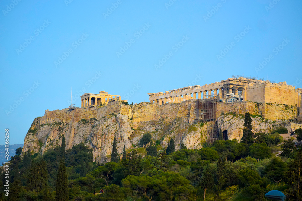 Iconic Greek structure Acropolis under repair. It is a world heritage site located in the capital city Athens. Structure attracts many tourists every year.