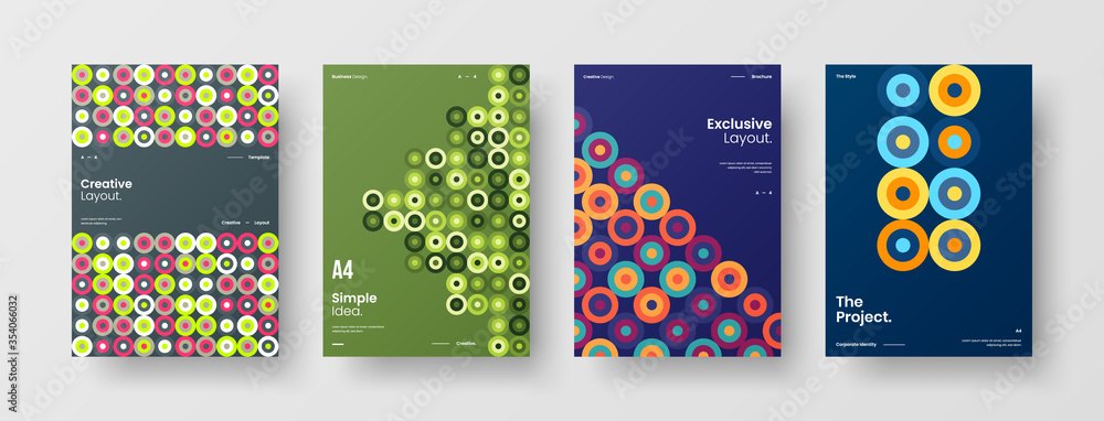 Company identity brochure template collection. Business presentation vector A4 vertical orientation front page mock up set. Corporate report cover abstract geometric illustration design layout bundle.