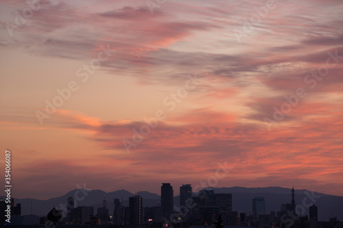 名古屋上空の綺麗な夕焼けの風景 © zheng qiang