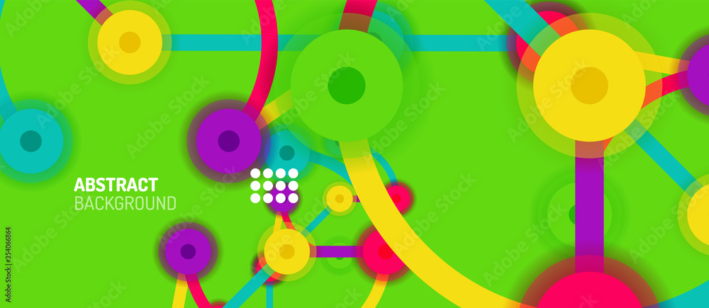 Flat style geometric abstract background, round dots or circle connections on color background. Technology network concept. Flat style geometric abstract background, round dots or circle connections on color background. Technology network concept.