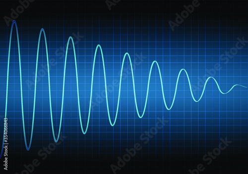 The amplitude of the signal attenuation. The voltage waveform. A sound wave of light on a dark background. Stock vector illustration.