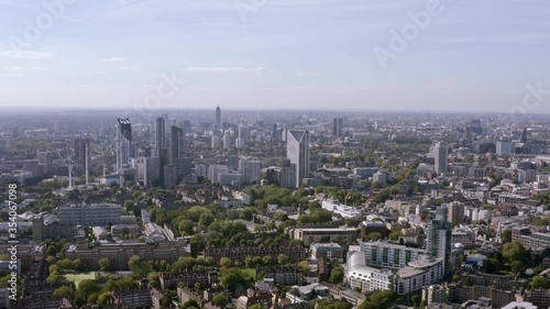Districts of Central London aerial view, England, within residential neighborhoods such as Waterloo, Elephant and Castle, Borough, Bermondsey, Walworth, Lambeth, Kennington, Vauxhall, South Bank in 4K photo