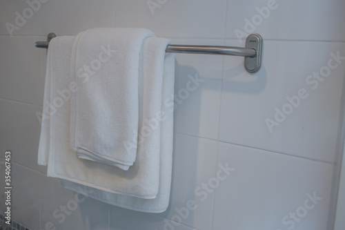 White bath towel handle in the bathroom