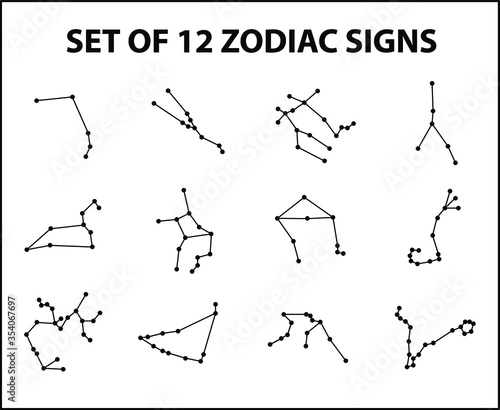 Set of 12 Zodiac Signs isolated on White background - vector illustration art photo