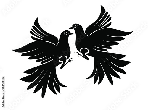 Love birds design concept of two pigeons or Columbidaes flying with each other  