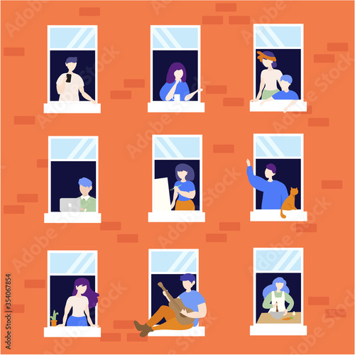 Flat people apartment building Flat people vector social distancing practice outbreak pandemic virus transmission
