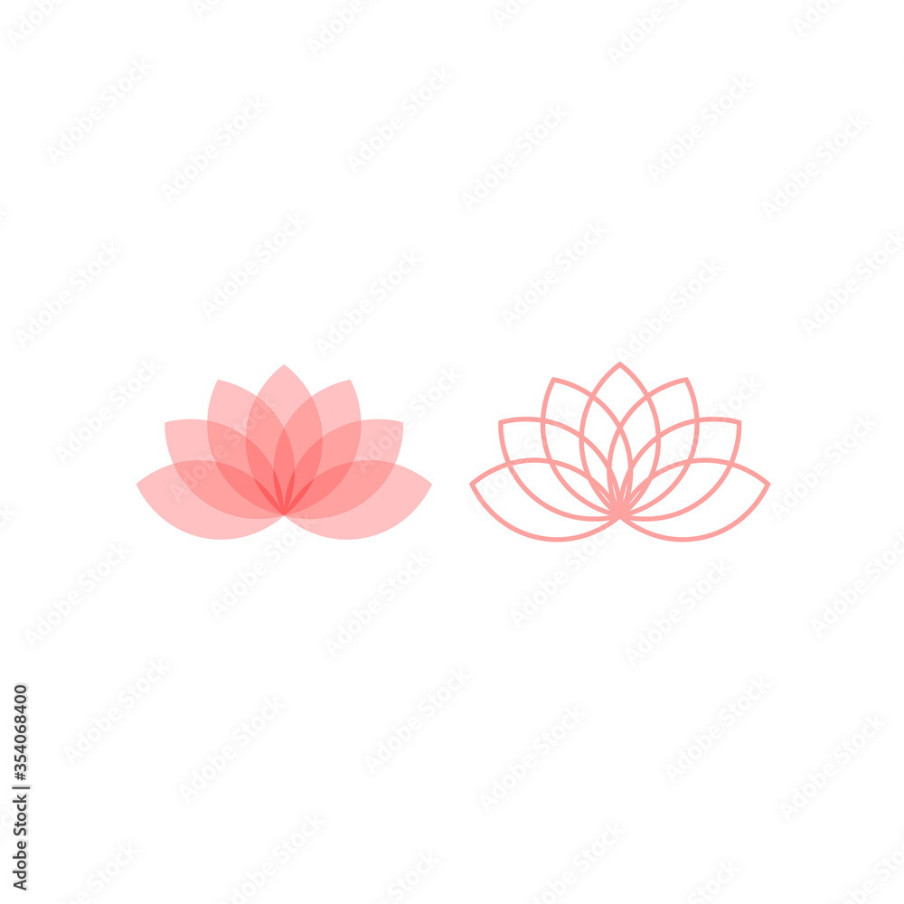 Obraz premium Lotus or water lily blossom pink floral design for logo. Yoga or spa vector symbol.