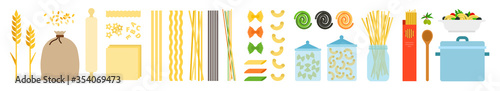 Set of pasta cooking steps vector icon flat isolated illustration