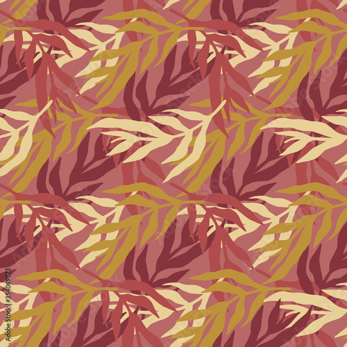 Jungle plants leaves seamless pattern in vintage style. Geometric tropical leaf wallpaper.