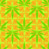 cannabis pattern abstract on orange background bright color print for clothing sewing business