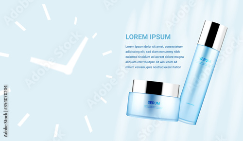Serum and cream with clock icon. anti aging concept