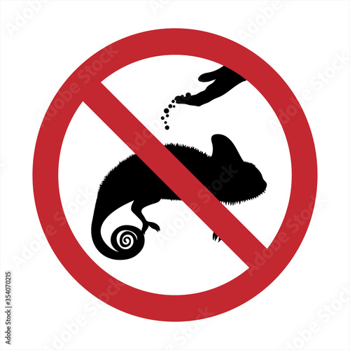 Vector silhouette of do not feeding chameleon mark on white background. Symbol of prohibition.