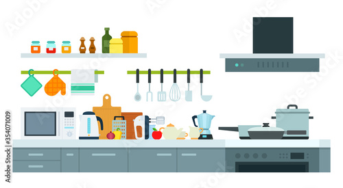 Concept of modern kitchen vector illustration in flat style.