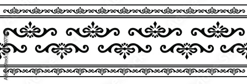 Flowers and spirals Saree border design concept - Indian Traditional and Cultural Rangoli, Alpona, Kolam or Paisley vector line art
