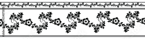 Saree border design concept with Flowers, leaves, branches and spirals isolated on white background is in Seamless pattern