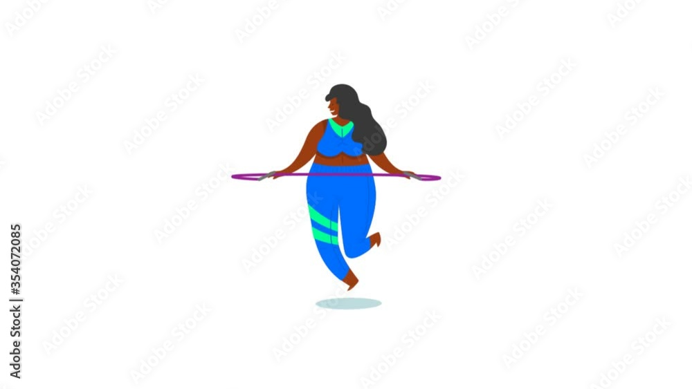 fat black woman jumping with rope on gym. Fitness animation concept. Body positive fat black woman jumping with rope on gym. Fitness animation concept. Body positive