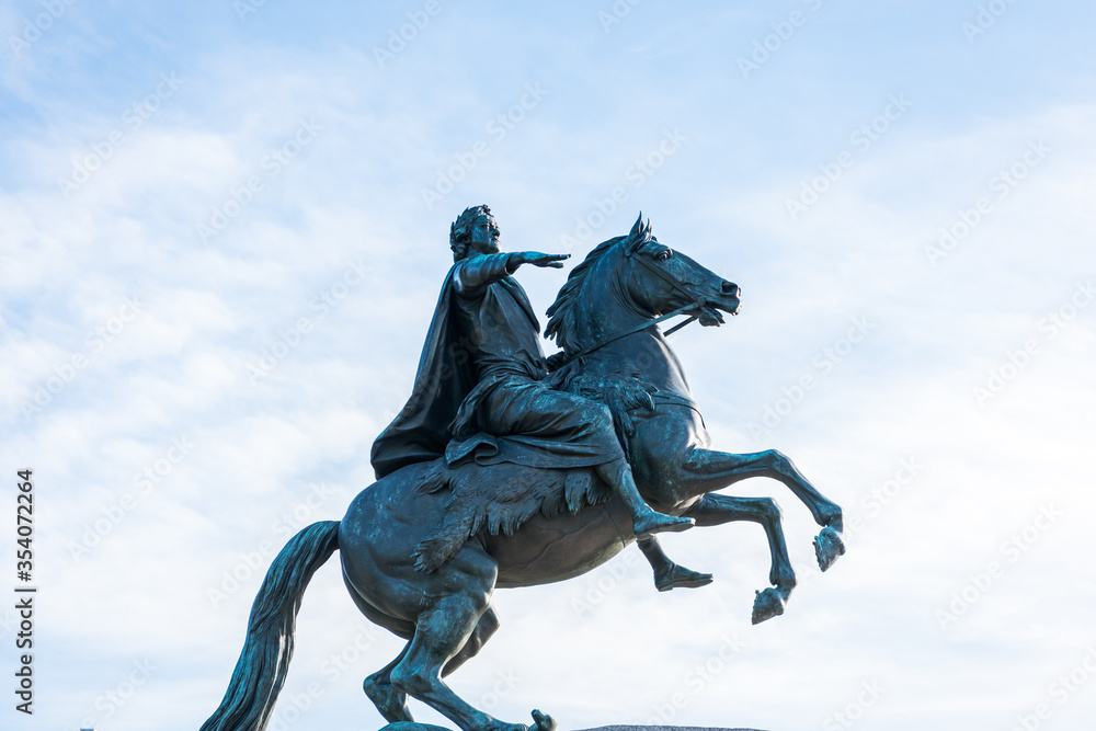 The Bronze Horseman, an equestrian statue of Peter the Great in the Senate Square in Saint Petersburg, Russia. The Bronze Horseman, an equestrian statue of Peter the Great in the Senate Square in Saint Petersburg, Russia.