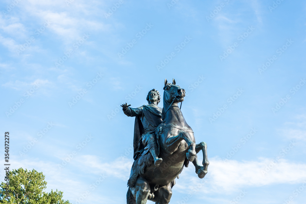 The Bronze Horseman, an equestrian statue of Peter the Great in the Senate Square in Saint Petersburg, Russia. The Bronze Horseman, an equestrian statue of Peter the Great in the Senate Square in Saint Petersburg, Russia.