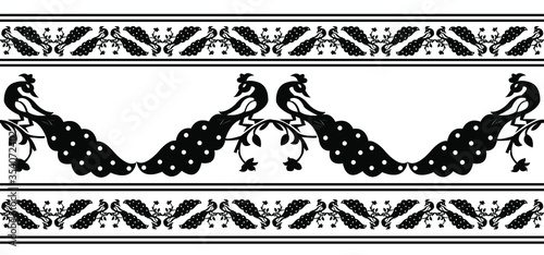 Saree Border concept of two peacocks sitting on a branch - vector illustration art