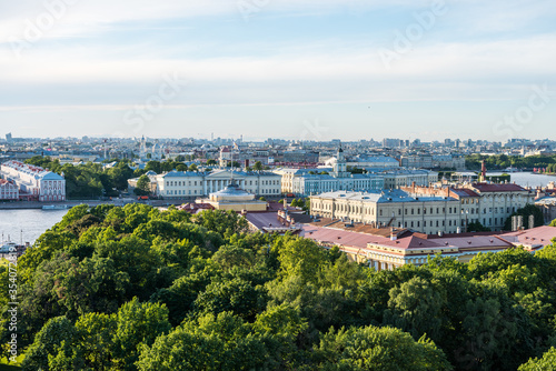 Cityscape of old town of Saint Petersburg, Aerial view from Saint Isaac’s Cathedral (or Isaakievskiy Sobor), in Saint Petersburg, Russia. © zz3701