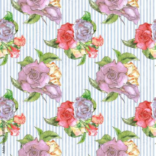  Alice in Wonderland cute watercolor roses seamless pattern