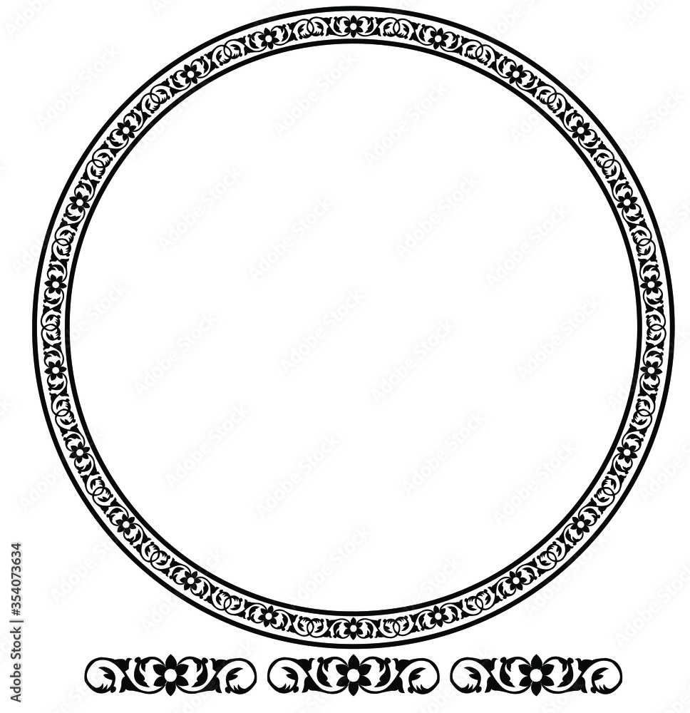 The antique Round frame design concept of vector line art isolated on white background The antique Round frame design concept of vector line art isolated on white background