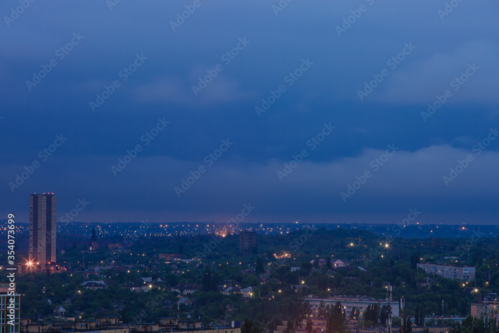 Evening industrial city in eastern Europe Evening industrial city in eastern Europe