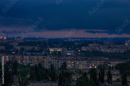 Evening industrial city in eastern Europe