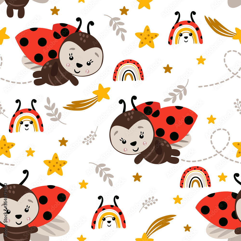 Fototapeta premium seamless pattern with cute ladybug - vector illustration, eps