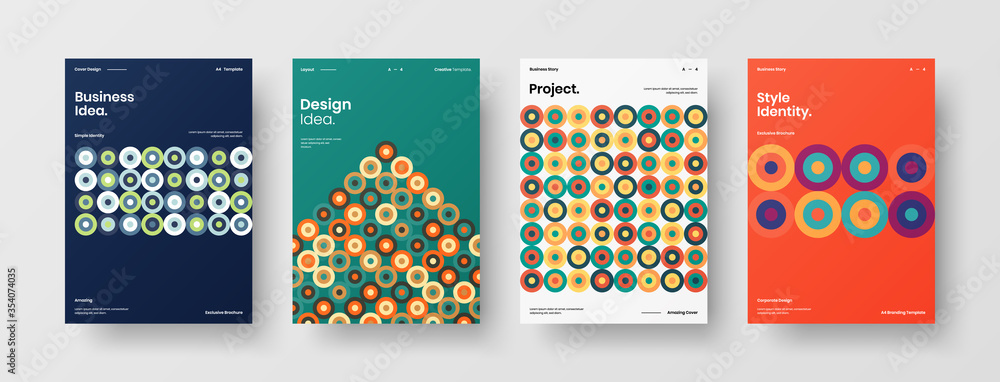 Company identity brochure template collection. Business presentation vector A4 vertical orientation front page mock up set. Corporate report cover abstract geometric illustration design layout bundle.