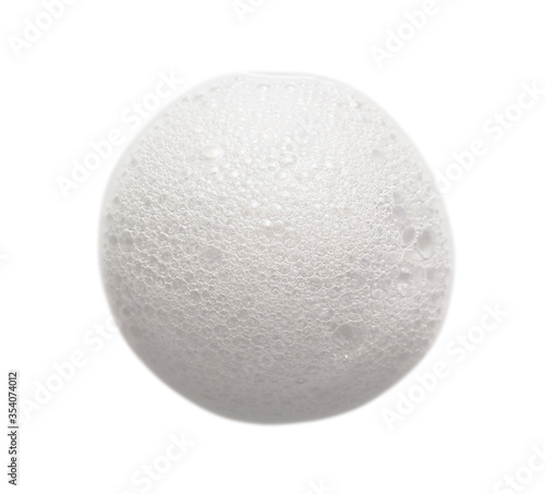 Soap foam bubbles circle drop isolated on white. Cleanser shampoo foam texture