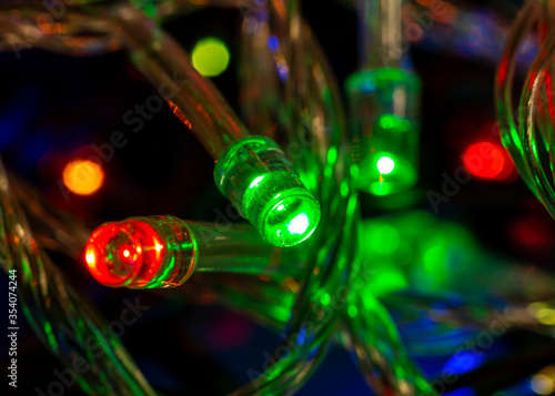 Multi-colored Christmas lights. Close-up. Macro