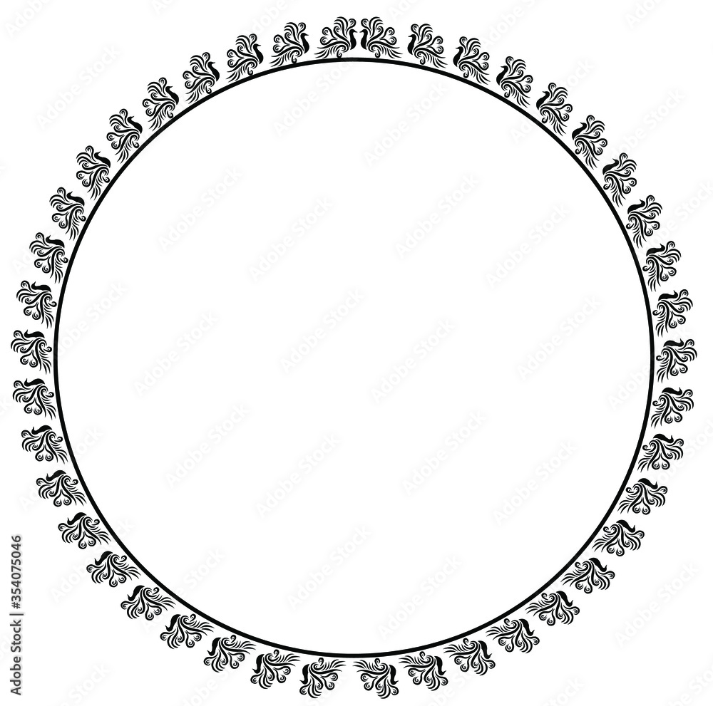 Round frame design concept of peacocks with feathers isolated on white background Round frame design concept of peacocks with feathers isolated on white background