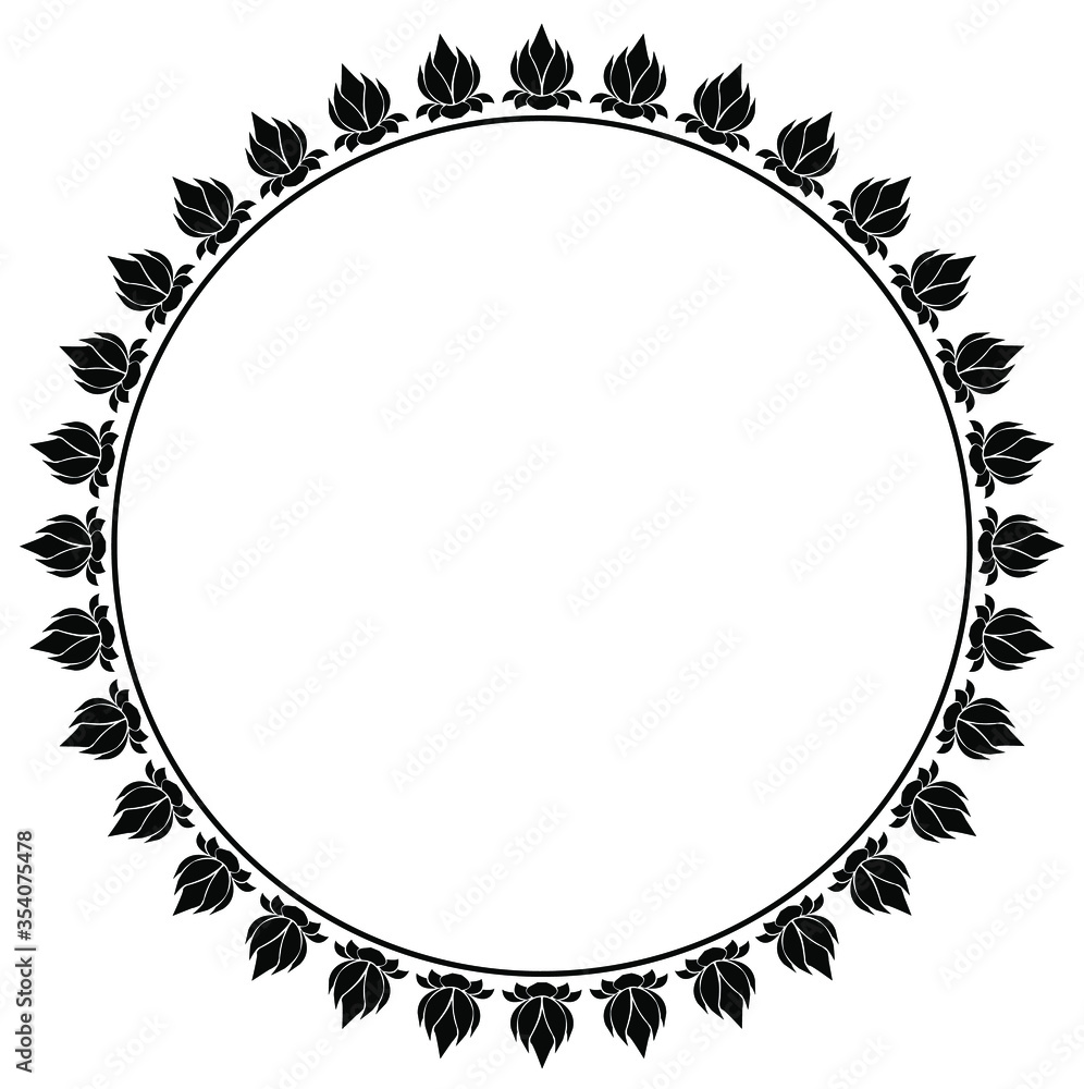Round frame design concept of floral pattern isolated on white background Round frame design concept of floral pattern isolated on white background