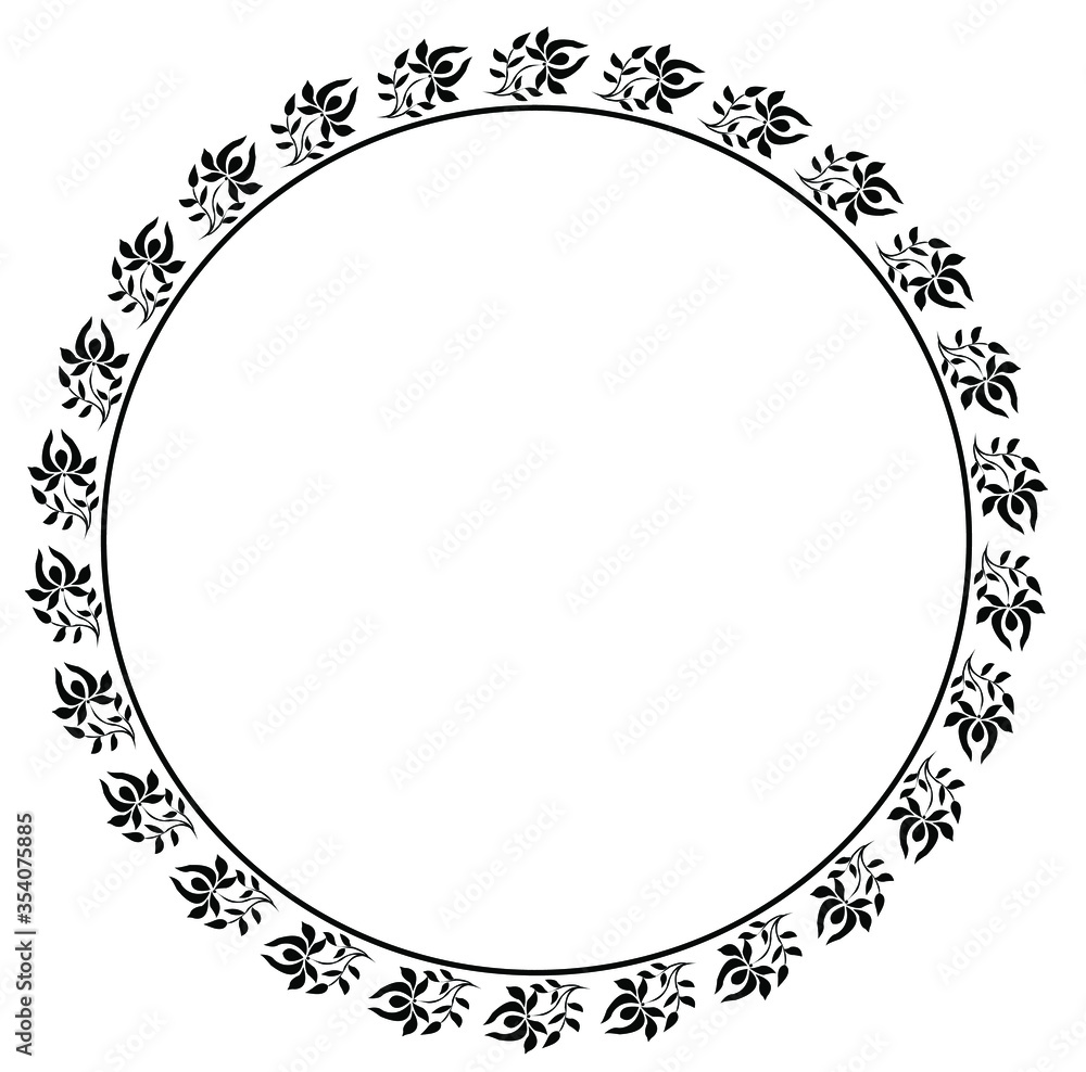 Round frame design concept of floral pattern isolated on white background Round frame design concept of floral pattern isolated on white background