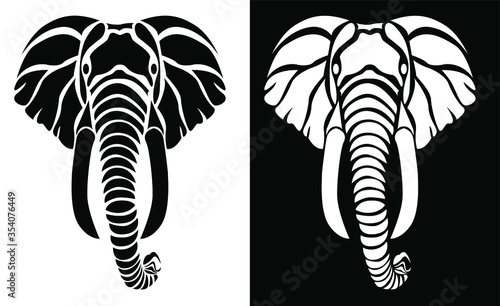 Scroll saw design pattern of an Elephant is isolated on Black and white background